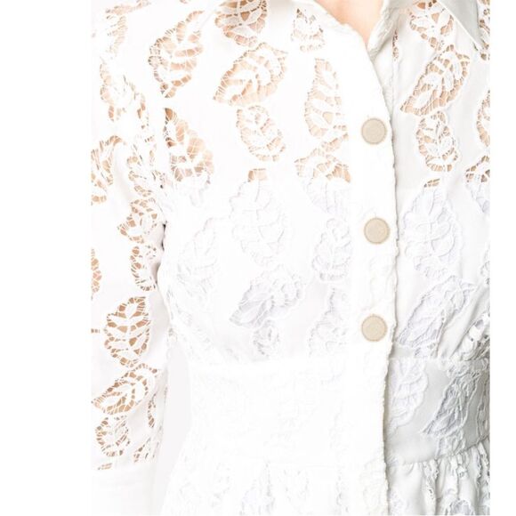 Sandro Zenali White Lace with Leaf Pattern MIDI Dress - Picture 4 of 8